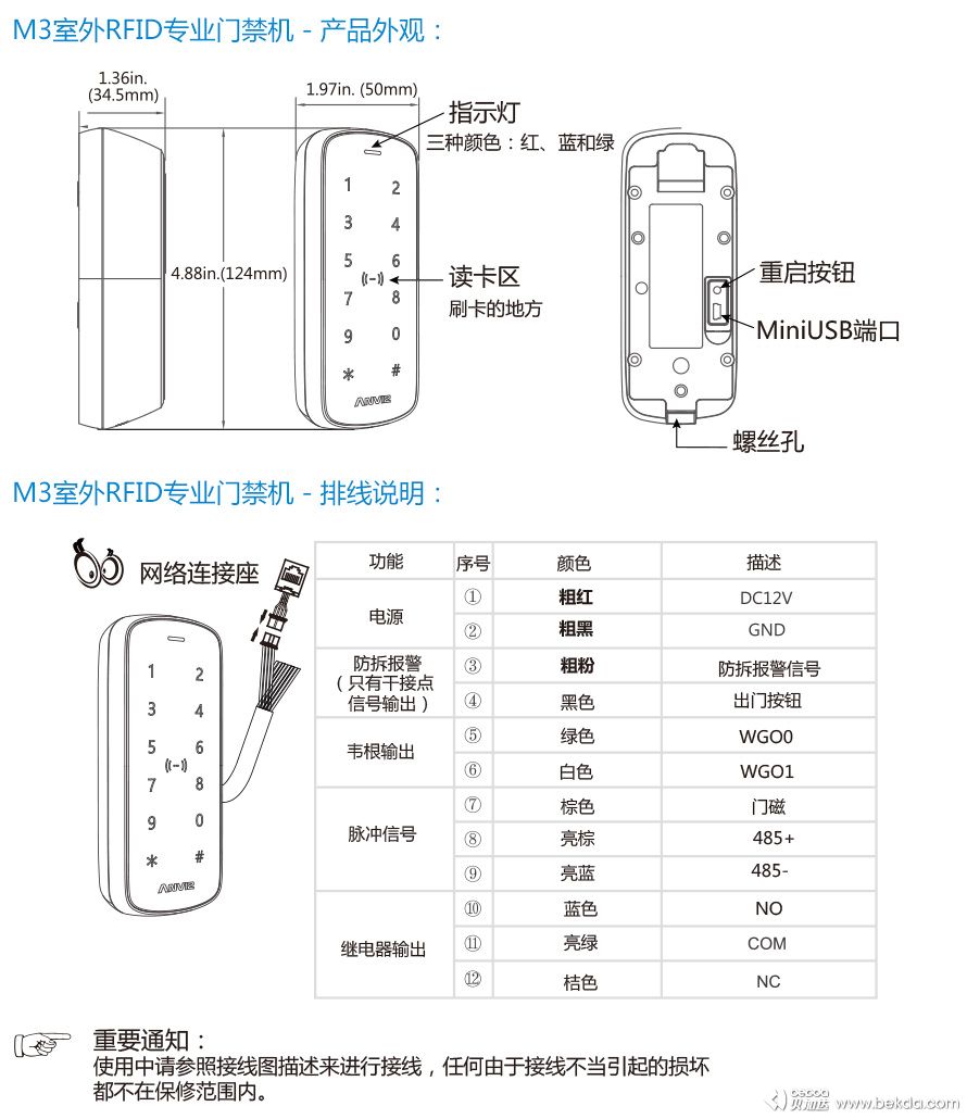 M3專(zhuān)業(yè)門(mén)禁機接線(xiàn)排線(xiàn)說(shuō)明